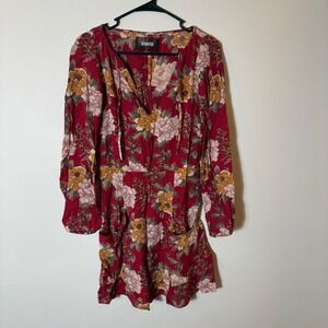 Reformation Red Floral Print Long Sleeve Mini Dress Women's Size 2